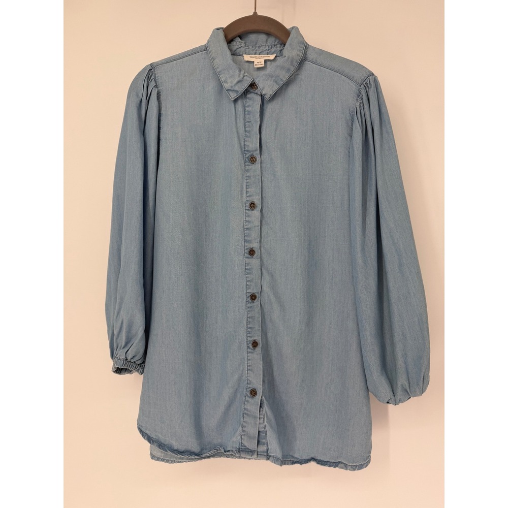 Beachlunchlounge Blue Lyocell Chambray Puff Sleeve Button Down Shirt Womens Med